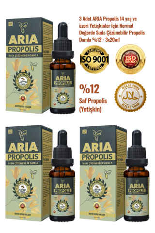 3 Adet Yetişkinler İçin Suda Çözünebilir Normal Değerde Propolis Damla %12 - 3x20ml